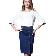 Джинсовые сапоги до колена Длина юбка женская летняя Высокая Талия юбки карманы и пуговицы леди для девочек все подобранные джинсы юбка плюс Размеры