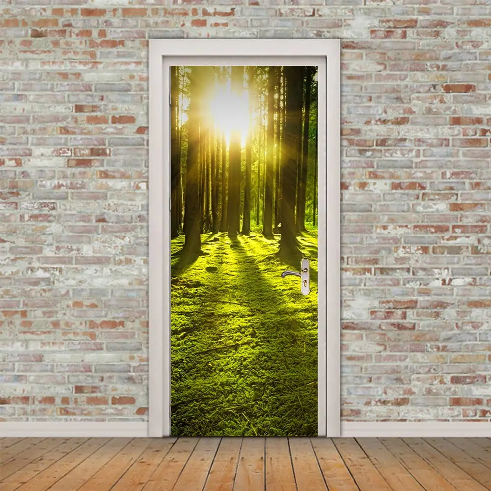 3D дверной стикер s Dreamlike плакат с изображением леса Наклейка на стену украшение для двери искусство Спальня дверь Водонепроницаемая наклейка из ПВХ Обои DIY домашний декор