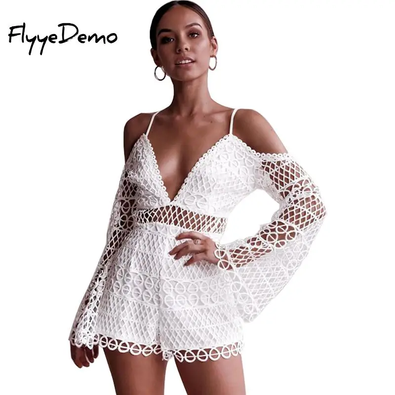 Women White Lace Jumpsuit New Fashion Lady Straps Summer