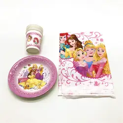Disney шесть тема принцесс дизайн 13 шт./лот бумажная посуда ребенка счастливым бумажные для дня рождения чашка + тарелка + Tablecover украшения