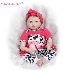 22 "Lifelike Силиконовые Reborn куклы младенца в прекрасный корова одежда 55 см реалистичные Новорожденного ребенка куклы для девочек игрушки
