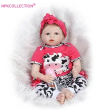 22″ Lifelike Silicone Reborn Baby Dolls in Lovely Cow Clothes 55cm Realistic Newborn Baby Dolls of Girls Toys Birthday Gifts