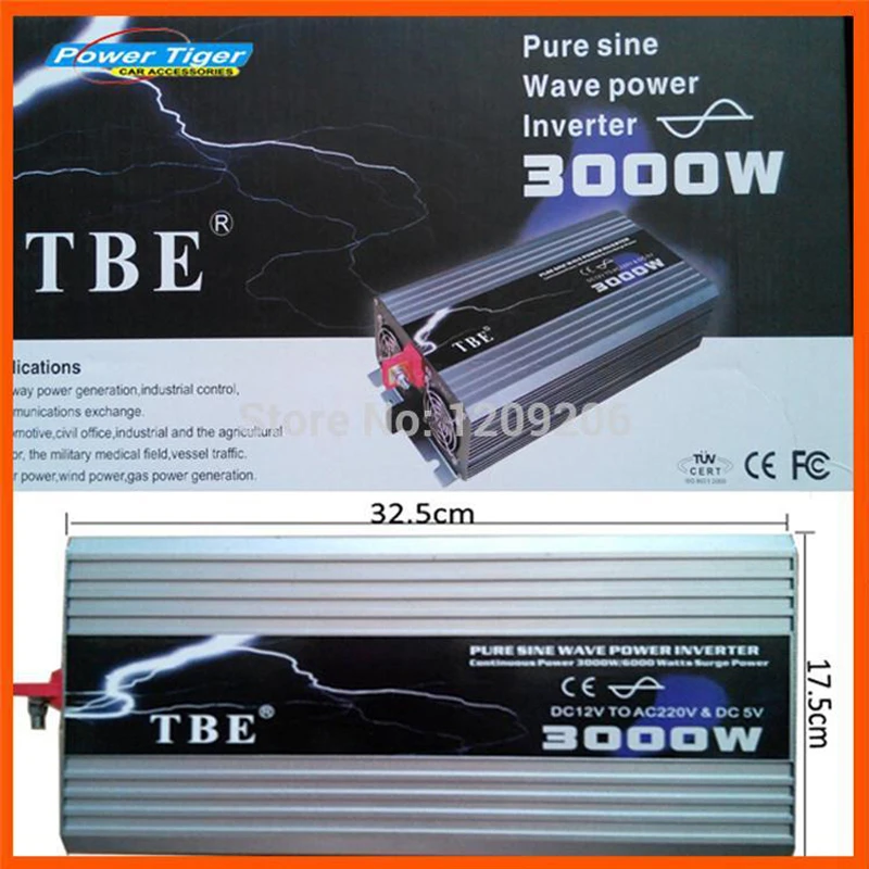 TBE 3000W USB DC12V/24V/48V To AC 220V Pure Sine Wave  