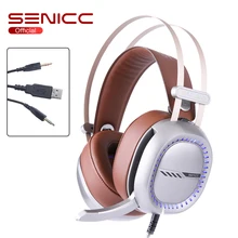 SENICC W245, крутые, светодиодный, игровые наушники с шумоподавлением, наушники для геймера, гарнитура из искусственной кожи, гарнитура с разъемом 3,5 мм и USB