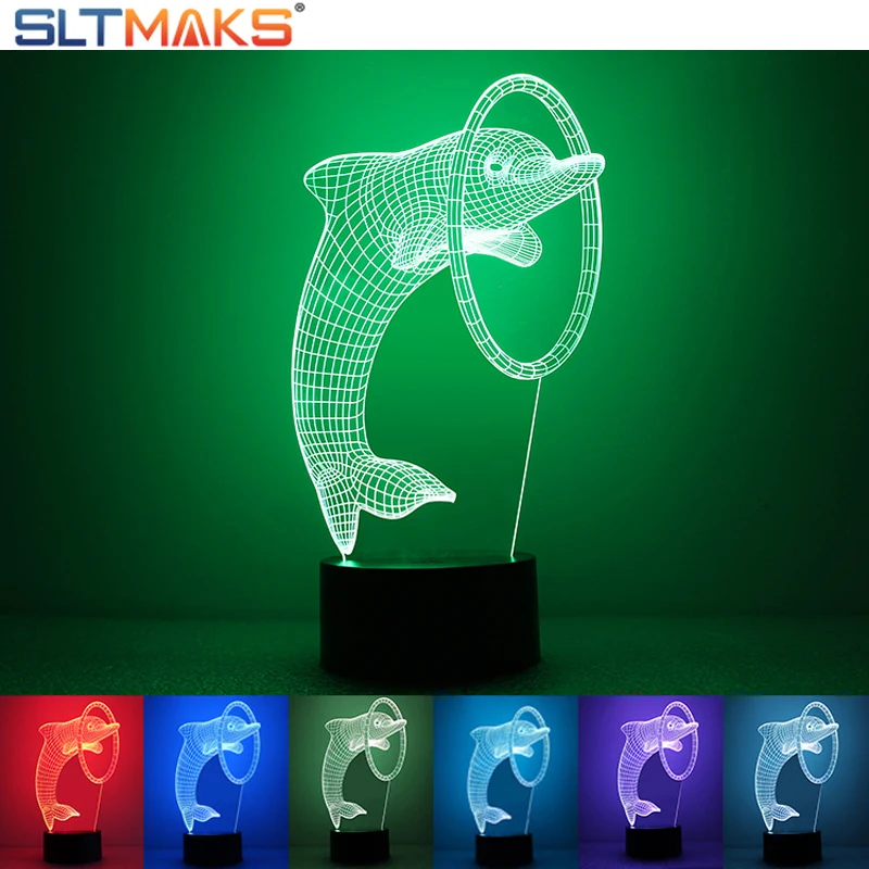 SLTMAKS Christmas gifts Dolphin 3D Nigh tlight creative remote colorful