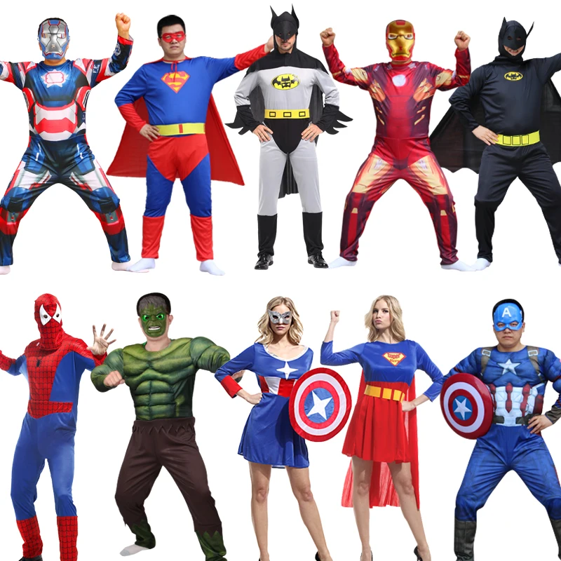 

Halloween Holiday Thor Captain America Batman adults Muscle with mask Jumpsuits Avengers Hulk Spiderman Muscle Cosplay Costume