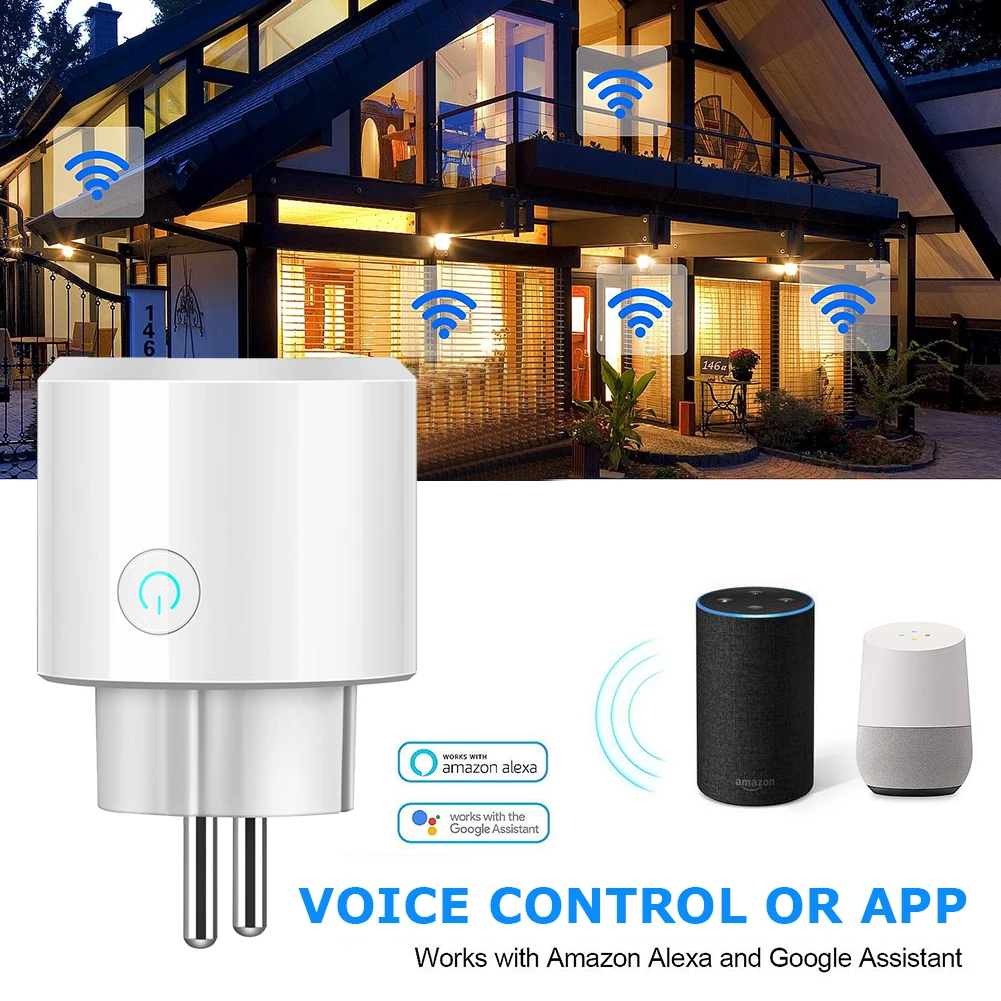

Smart Mini Socket Plug WiFi Wireless Remote Control Socket Adapter with Timer on and off Compatible with Alexa Google Home voice
