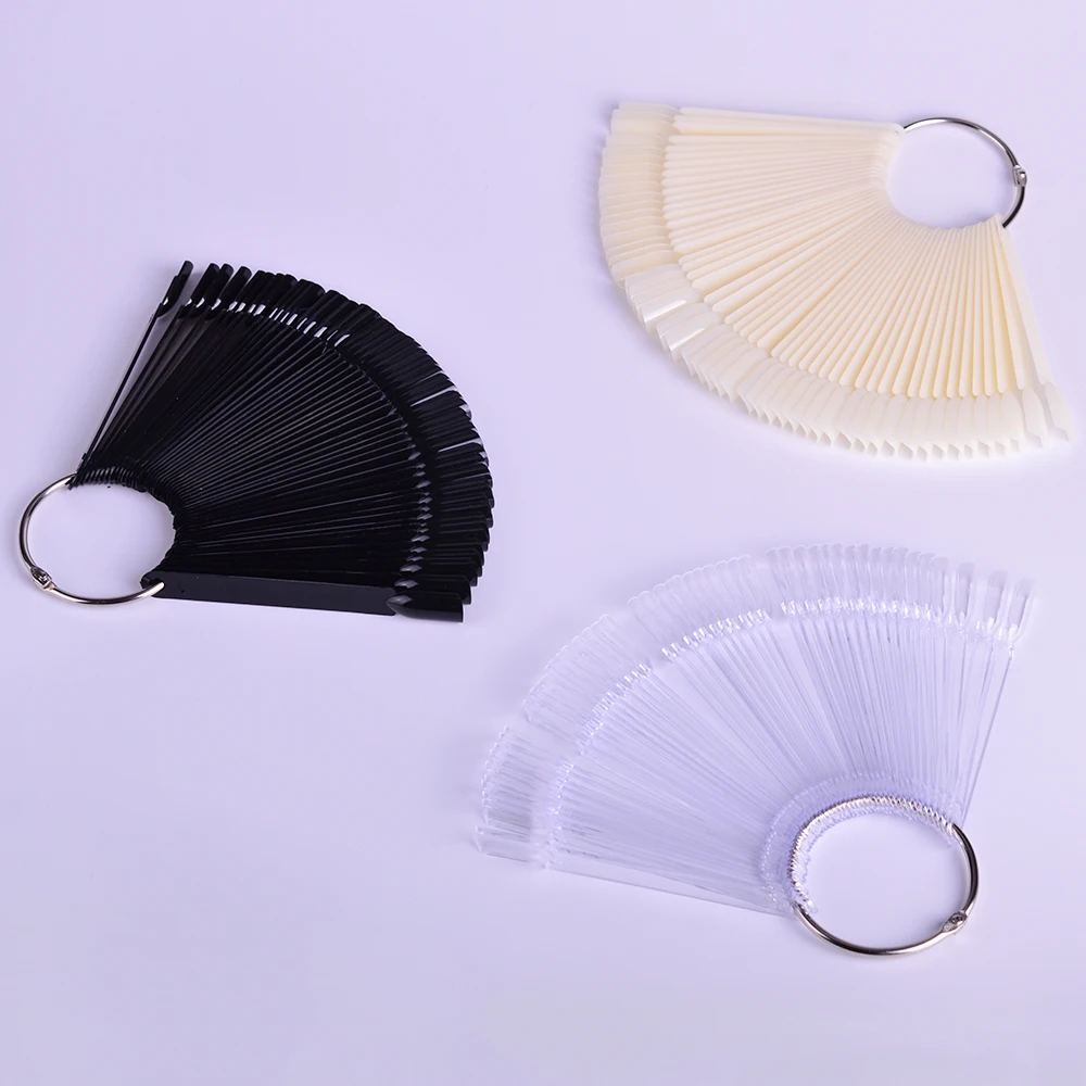 

50tips Black/Natural/Transparent Nail Art Practice Display Tools False Nail Tips Fan Shape Polish UV Gel Showing Tool LA436