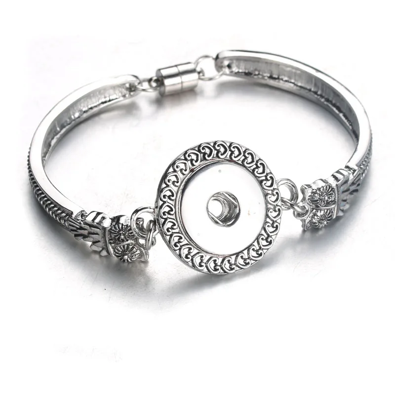 Snap Jewelry Silver 18mm Snap Buttons Bracelet Wholesale Heart Flowers