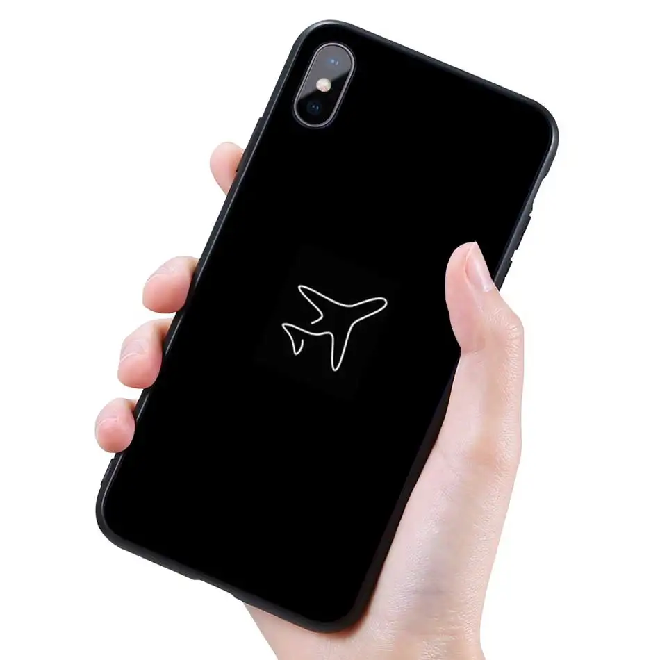 Силиконовый черный чехол для iPhone 11 Pro XR X XS MAX 7 8 6 6S Plus 5 5S SE 5C 7Plus 8Plus чехол для телефона для путешествий по миру бумажный самолет