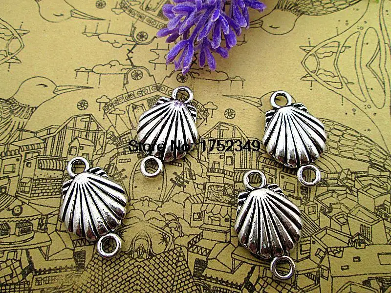

12pcs--Seashell Charms, Antique Tibetan Silver Ocean Themed 3D Shell pendants/charms 24x15mm