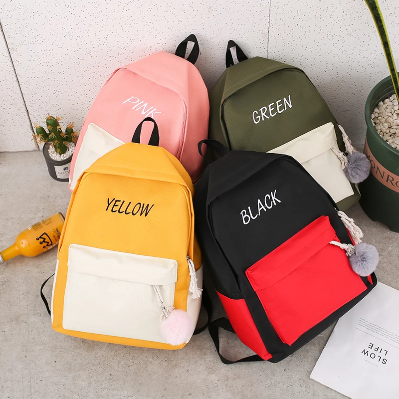 pink letter embroidery patchwork backpack womens backpack canvas bag shoulder school bags for girls ladies backpack purse set