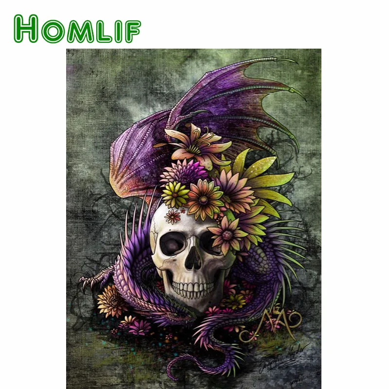 HOMLIF Full Square/Round DIY Diamond Embroidery skull and dragon 5D Painting Rhinestone Mosaic Home Decor Gift Wall Art | Дом и сад