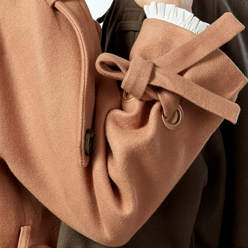 ARTKA осень и зима винтажное Элегантное Длинное до колена Пальто Куртка с оборками на рукавах с лентами FA11374D