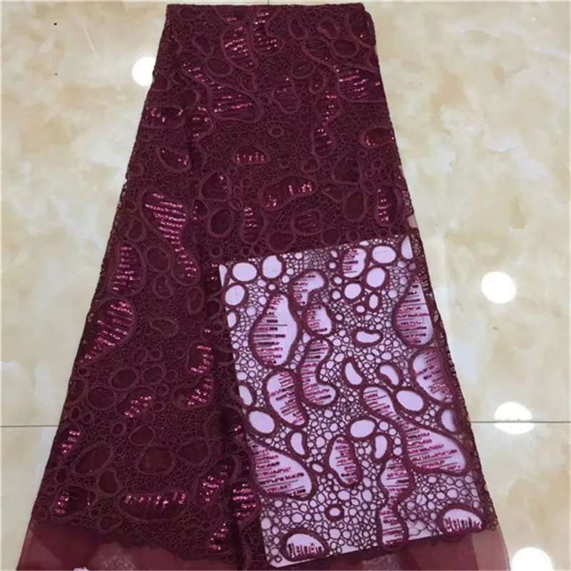 

2019 New African Lace Fabric, French Sequins Net Lace Noble Red Sequins Fabrics High Quality African Tulle Sequins Lace Fabric