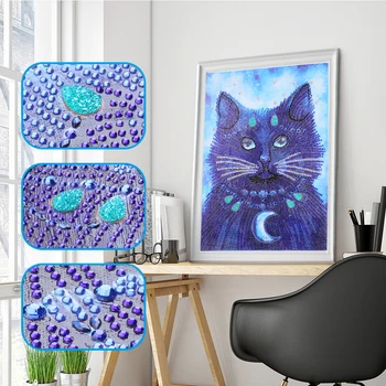 

5D Special Shape Diamond Embroidery Cat Partial Diamond Painting Animal Picture Of Rhinestone Mosaic 30X40cm