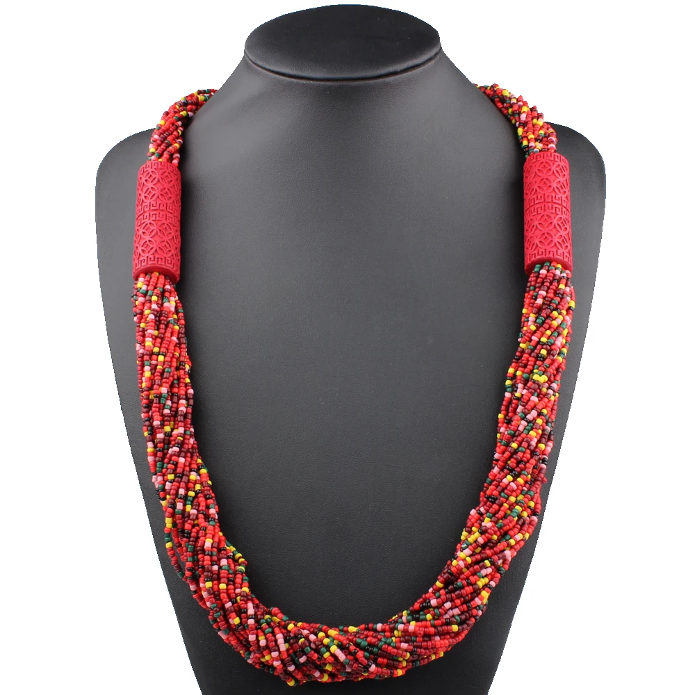 

Claire Jin Small Beads Handmade Carving Wood Necklace Bohemian Sweater Chain for Women Vintage Ethnic Jewelry Fashion Accessory