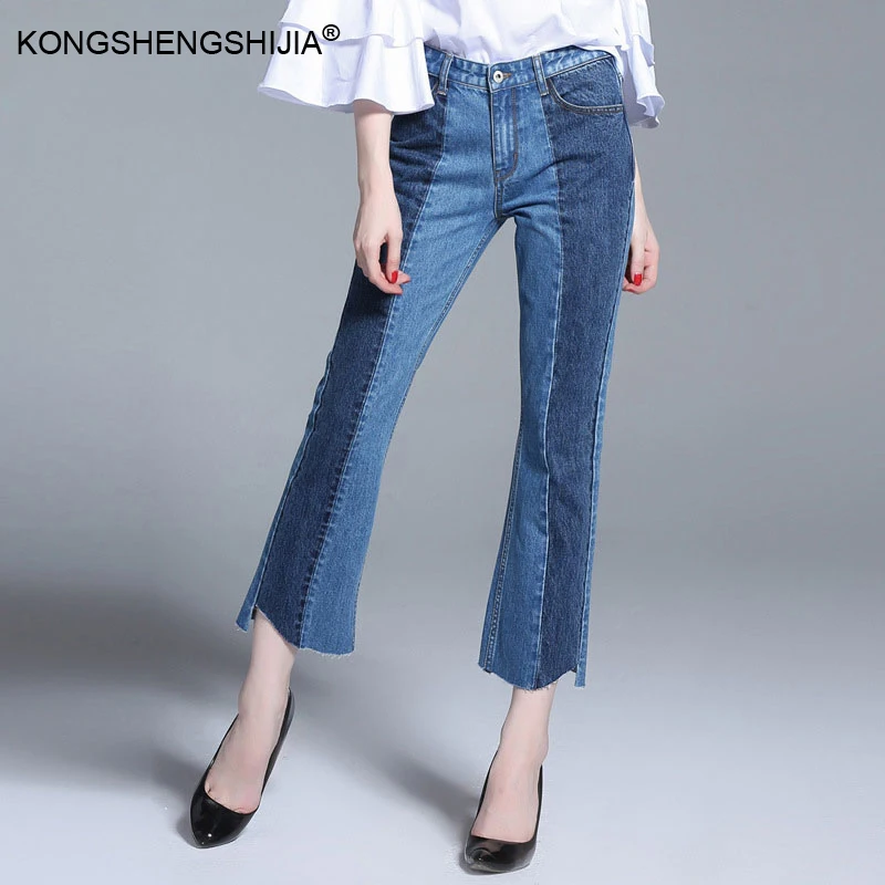 

2017 new women jeans cotton ankle length straight patchwork pantalon femme vaqueros mujer denim pants 97012