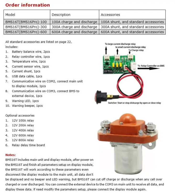 Баланс 1.2A Chargery BMS16T 2 S-16 S Lipo lifepo4 LTO система управления литий-ионной батареей 100A 300A 600A литиевые BMS Smart 10S 13S