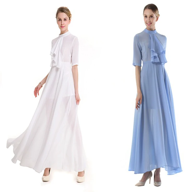 

Women's summer new solid color stand collar five-point sleeve temperament slim dress sweet fashion party dress
