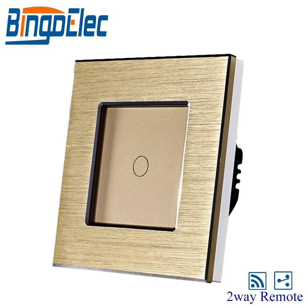 Gold Bingoelec, 1 комплект, 2 способа, сенсорный выключатель, дистанционный настенный выключатель, роскошная алюминиевая рамка, Беспроводной RF 433 МГц, сенсорный светильник, переключатель - Цвет: Gold