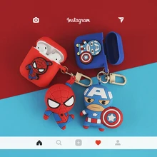 Luxury 3D Marvel Spider-Man Iron Man Captain Keychain Silicone Protection Bluetooth Wireless Earphone Case For AirPods 2 Headset