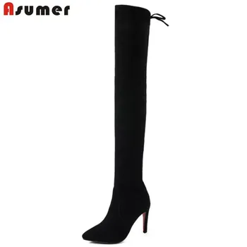 

Asumer 2020 hot sale new arrive women boots fashion zipper pointed toe super heels over the knee boots sexy lady boots