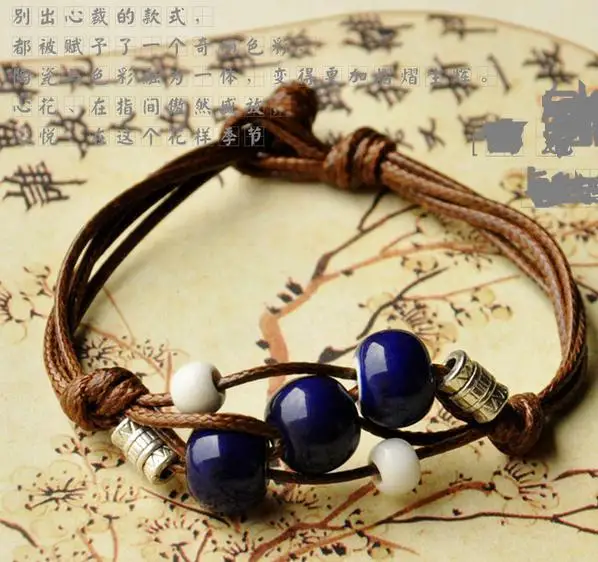 

2015 ceramic jewelry ethnic jewelry bracelets handmade ceramic porcelain beads braided rope bracelet rope 70725