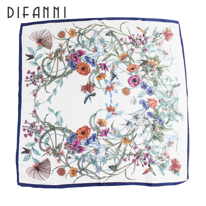 

DIFANNI 2017 New Fashion Lady Floral Print Scarf Women 70x70cm Small Silk Square Scarves Foulard Female Bandana Flower Spring