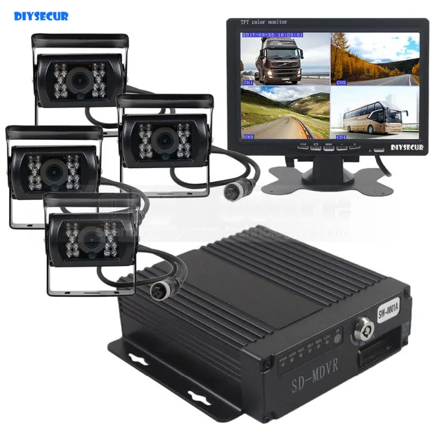 Best Offers DIYSECUR SD 4CH Car DVR Video Recorder 7inch HD Car Monitor + 4 x Night Vision Rear View Camera For Truck Van Bus