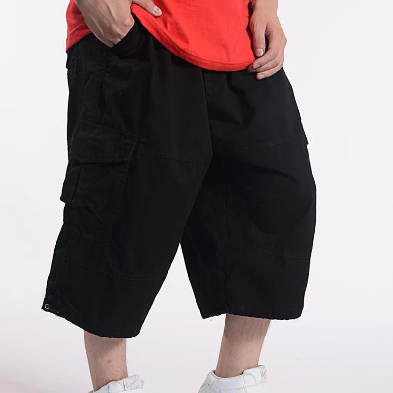 Летние мужские брюки 5XL 6XL 7XL 8XL 9XL талия 135 см хлопок эластичный пояс брюки мужские 3 цвета - Цвет: Черный