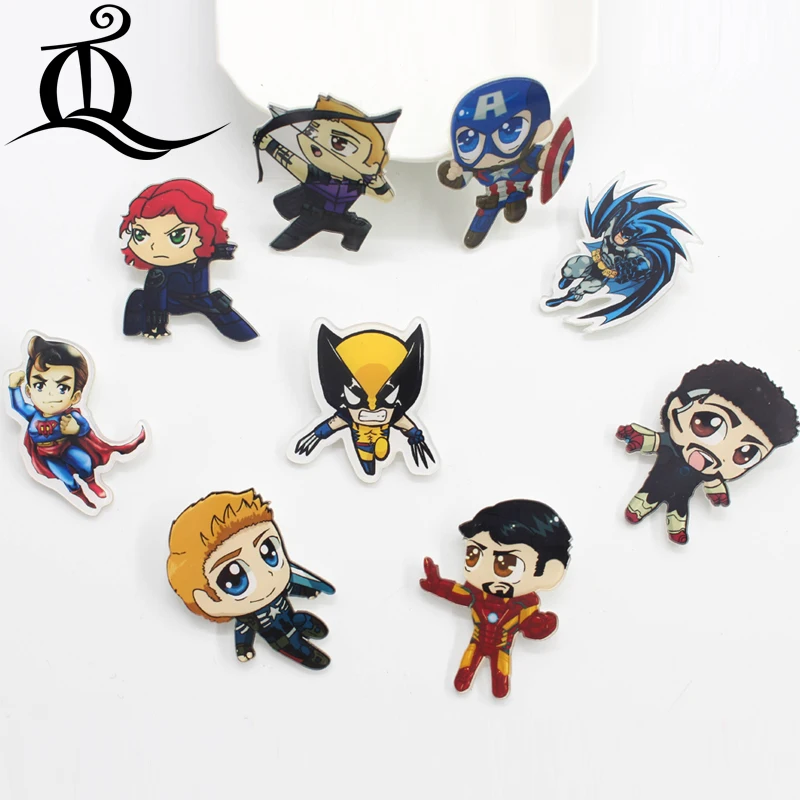 American hero mix 1PCS Painting cartoon mix food for Clothing Acrylic Badges Kawaii Icons on The Backpack Pin Brooch Badge Z11