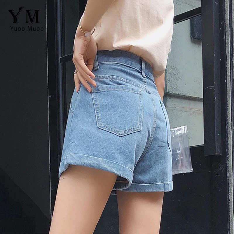 Женские джинсовые шорты YuooMuoo винтажные с отворотами и высокой талией в