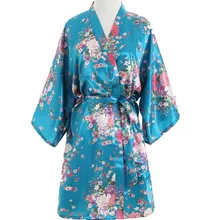 Новые озера синие свадебные туфли невесты халат цветочный Халат короткий кимоно Ночной халат модные халат для Для женщин один размер T80
