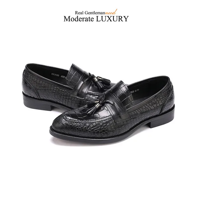 Grimentin обувь с кисточками мужские итальянские крокодил обувь натуральная кожа коричневый без шнуровки мужские туфли Мужская обувь для бизнеса работы - Цвет: black