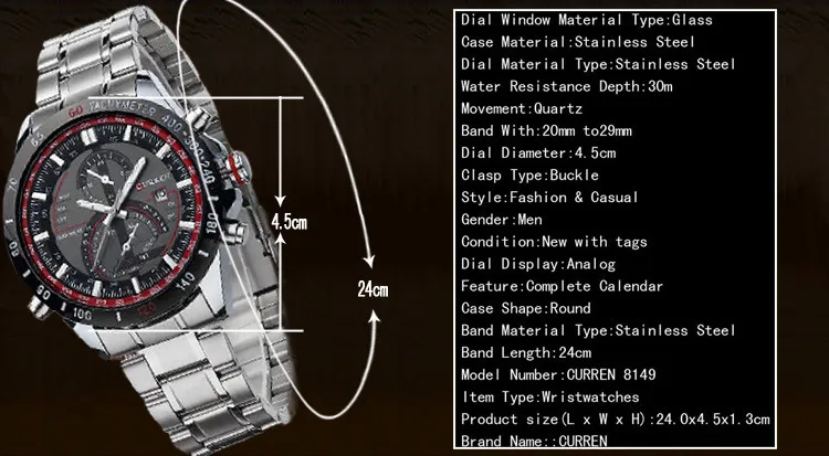 Curren Часы мужские s часы лучший бренд класса люкс Аналоговый дисплей часы из нержавеющей стали Мужские кварцевые часы мужские 8149 Montre Homme