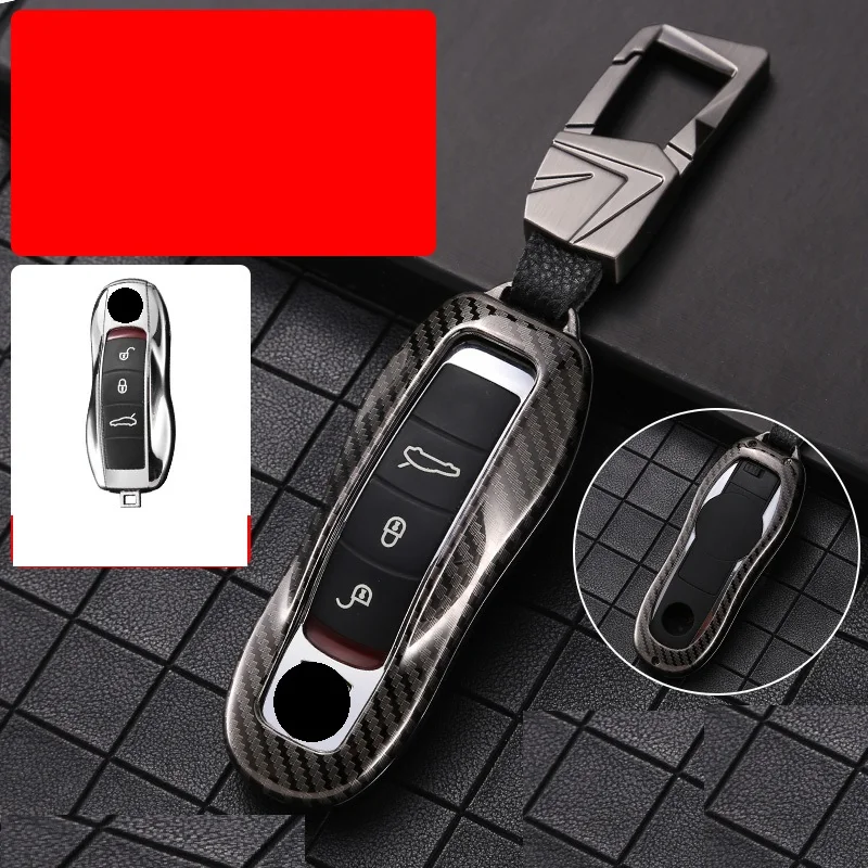 

Carbon Fiber Style Alloy Car Key Case Cover Shell Protector Accessories for Porsche Panamera Cayenne Cayman Macan 718 911