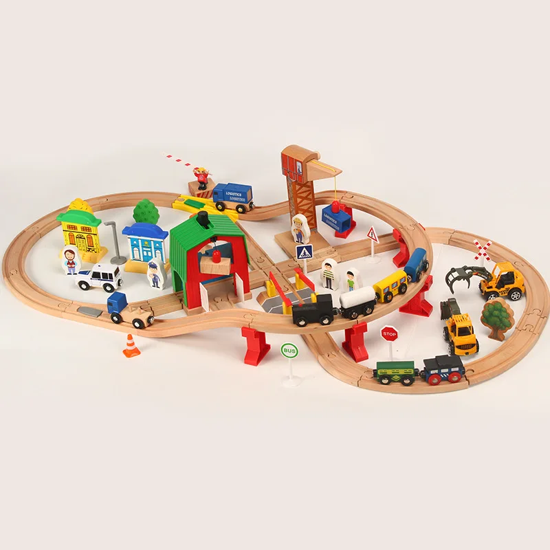 

Wooden Train Track Set Kids Wooden Railway Puzzle Slot Transit Wood Thoman Tracks Rail Transit Train Railway Toys For Children