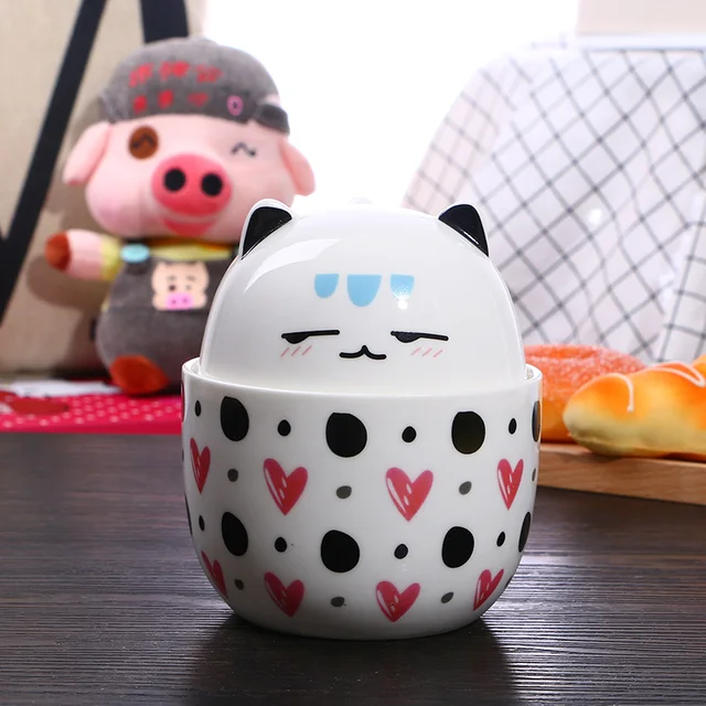 Kawaii Pink Cat Ceramic Mugs with Spoon 2