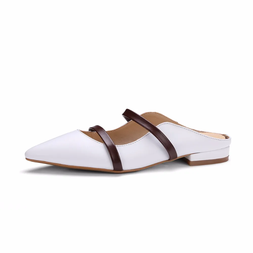 

2018 Leather High Quality Pointy Sexy Slippers Fasciola Decorated Low Heel Newest Comfortable Leather Mules Shoes