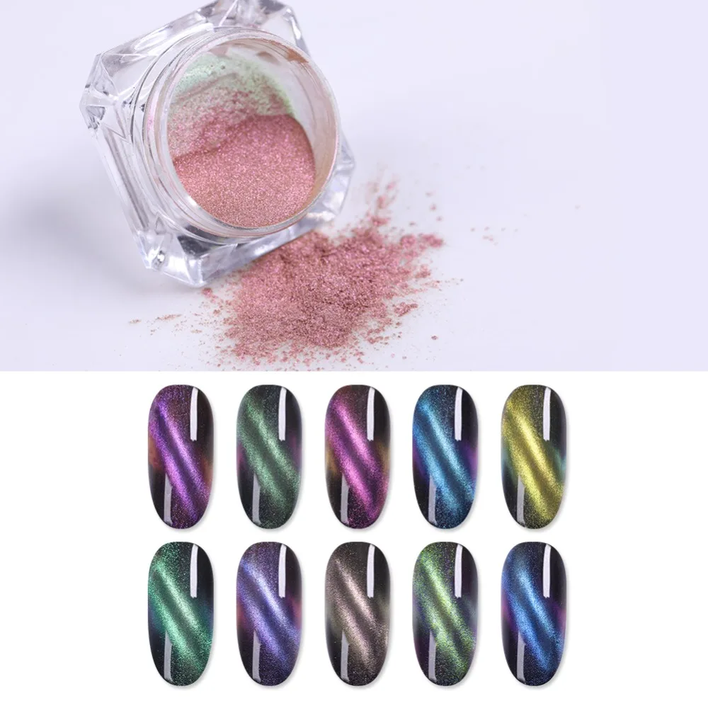 

Chameleon 3D Magnetic Cat Eye Nail Powder Shiny Glitter Pigment Dust Manicure Tips DIY Black Base Needed