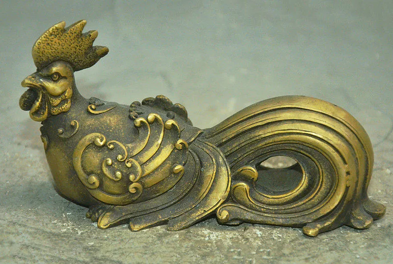 

6" Exquisite Chinese Folk Pure Bronze Copper FengShui Animal Zodiac Cock Statue