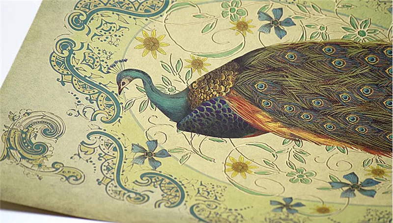 Vintage classic hand-drawing peacock A style poster retro kraft paper bar cafe home decor painting wall sticker 51x35cm