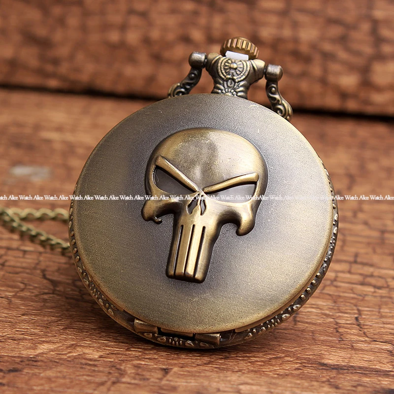 Винтажные карманные часы в стиле аниме Каратель с черепом цепочка подвеской