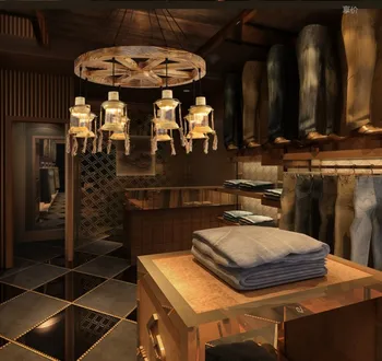 

Wood Wheel America Rustic Vintage Pendant Light With6Lights For Dinning Room Personality Lamparas Lampe Hanging lamp