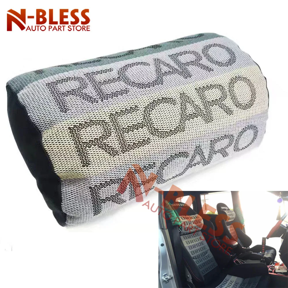

1pc JDM Racing Gradation Neck Headrest Pillow Fabric Bucket Seat Material Car Decor Head Back Rest Cushion for Recaro grey red