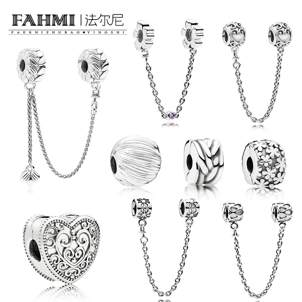 

FAHMI 100% 925 Sterling Silver Field Harvest Seeds Daisy Flower Safety Buckle Magic Forest Raindrops GRAINS ENERGY Safety Chain