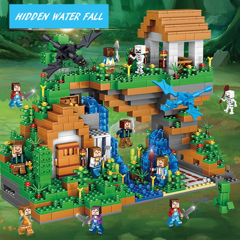 

Qulong 0507 957pcs Hidden waterfall Compatible with Legoe Minecreafted City Buidling Blocks Educational Toys Gift for Children