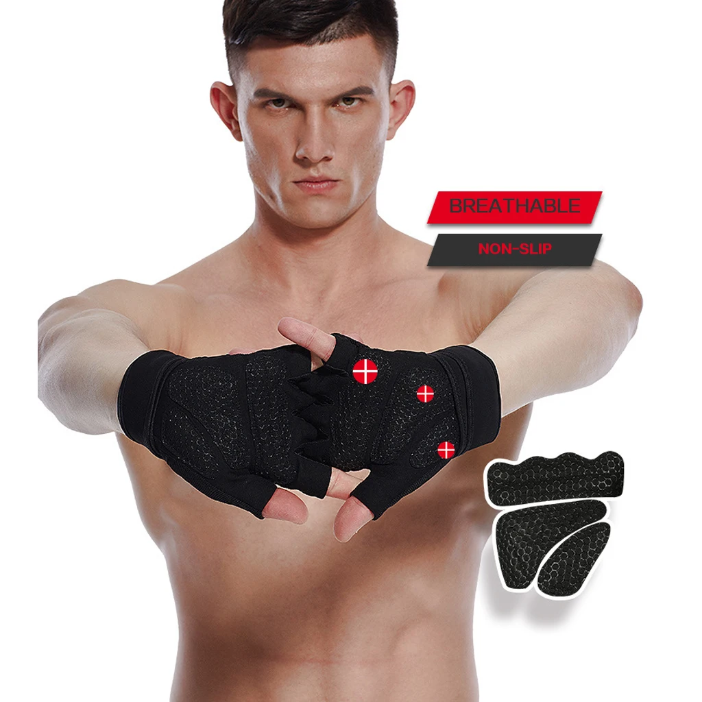  REXCHI Gym Fitness Gloves Hand with Wrist Wrap Honeycomb Palm Protector Support Crossfit Workout Po