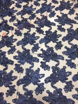 

Navy blue French Net Lace Fabric Latest african guipure lace fabric with embroidery mesh nigerian tulle lace fabric